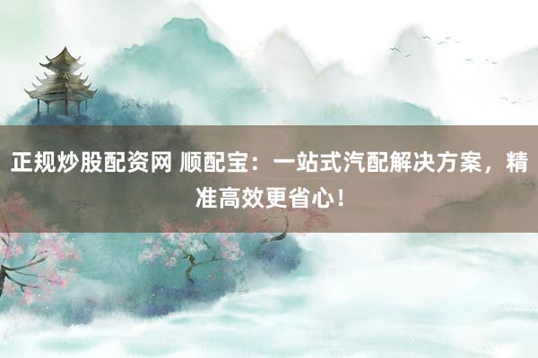 正规炒股配资网 顺配宝：一站式汽配解决方案，精准高效更省心！