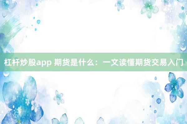 杠杆炒股app 期货是什么:一文读懂期货交易入门