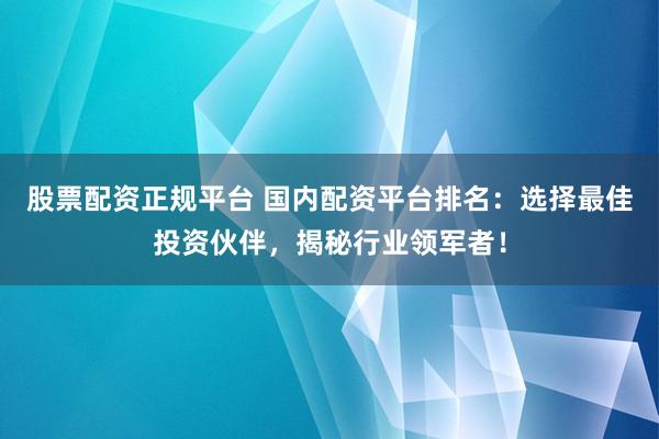 股票配资正规平台 国内配资平台排名：选择最佳投资伙伴，揭秘行业领军者！