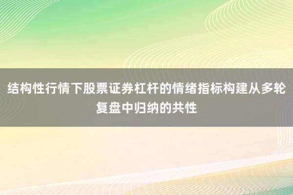 结构性行情下股票证券杠杆的情绪指标构建从多轮复盘中归纳的共性