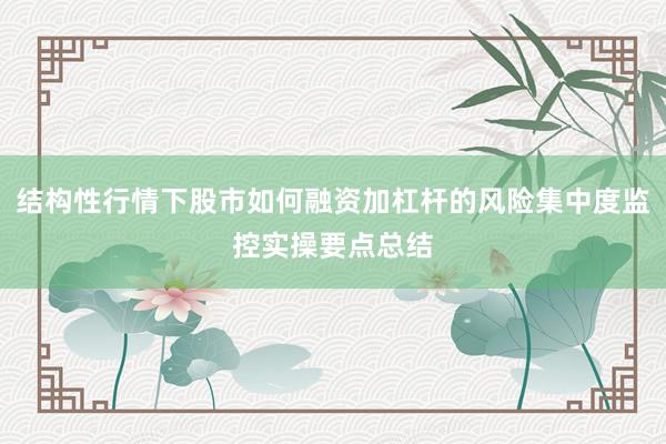 结构性行情下股市如何融资加杠杆的风险集中度监控实操要点总结