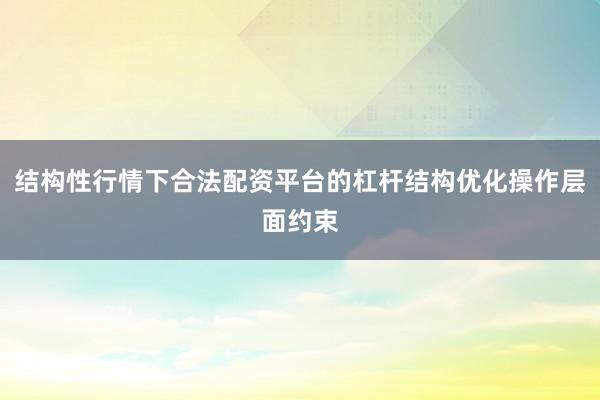 结构性行情下合法配资平台的杠杆结构优化操作层面约束