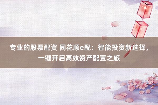 专业的股票配资 同花顺e配:智能投资新选择,一键开启高效资产配置之旅